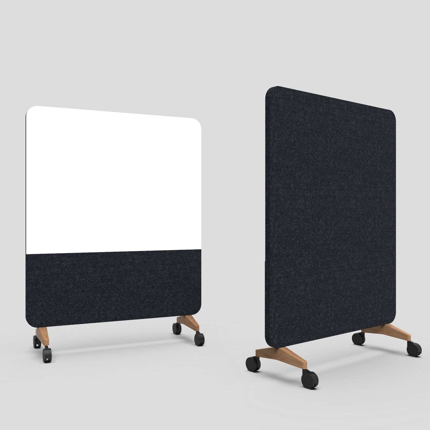 Mood Fabric Mobile, glasskrivtavla med ljudabsorberande baksida, 150x196 cm, Pure/Blazer Lite LTH40, ekfötter/svarta hjul