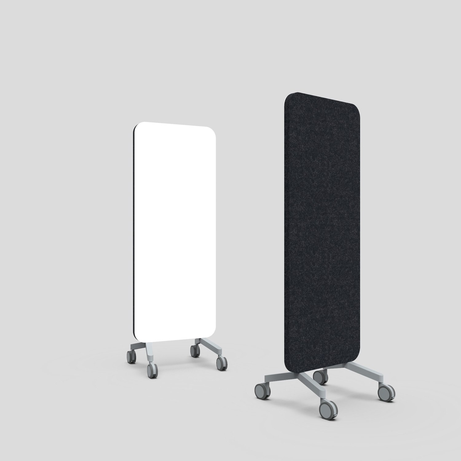 Mood Fabric Mobile, glasskrivtavla med ljudabsorberande baksida, 70x196 cm, Pure/Blazer Lite LTH40, grå fötter/grå hjul