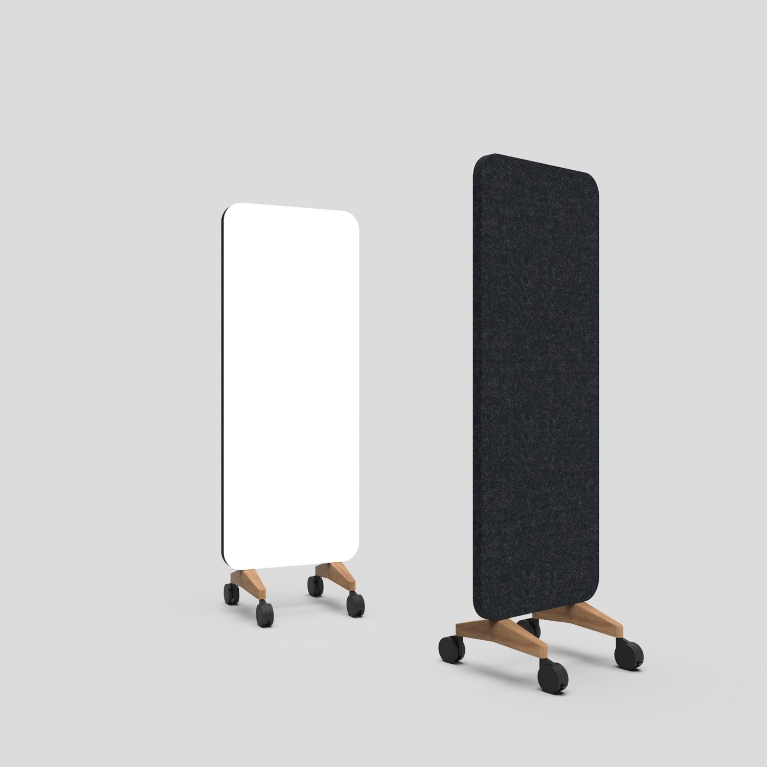 Mood Fabric Mobile, glasskrivtavla med ljudabsorberande baksida, 70x196 cm, Pure/Blazer Lite LTH40, ekfötter/svarta hjul