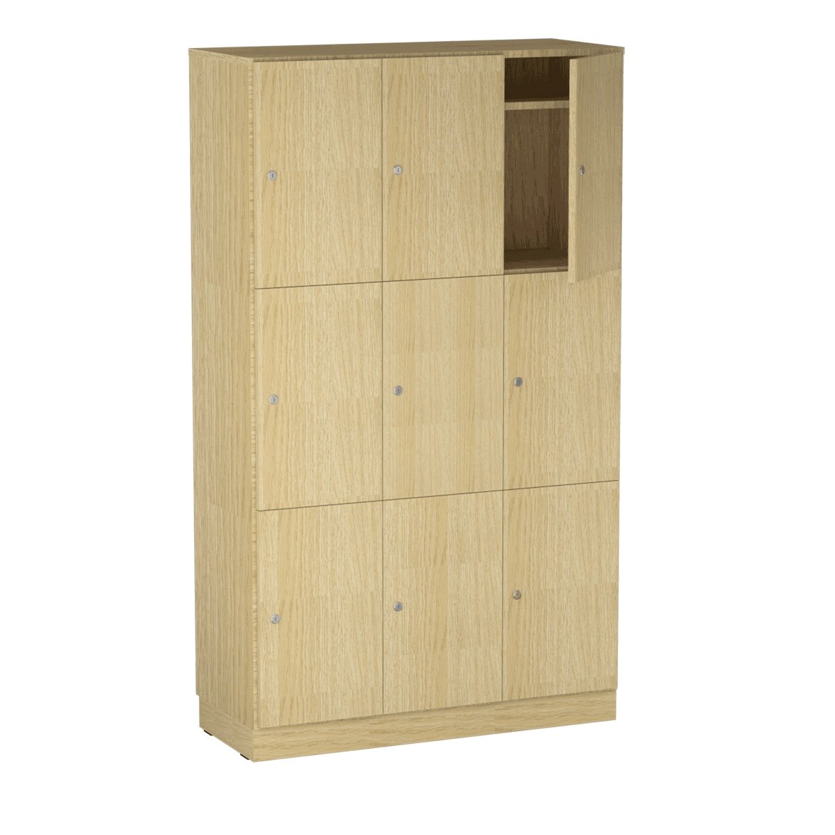 Personalskåp, 9 fack, 100x172,5 cm, nyckellås, ek
