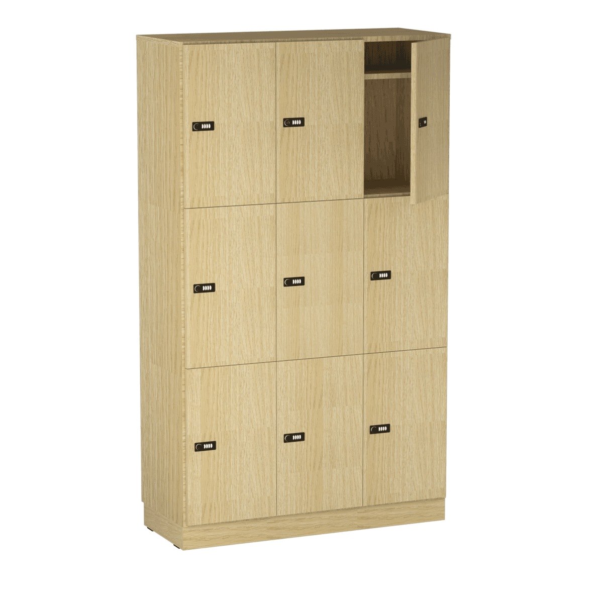 Personalskåp, 9 fack, 100x172,5 cm, kodlås, ek