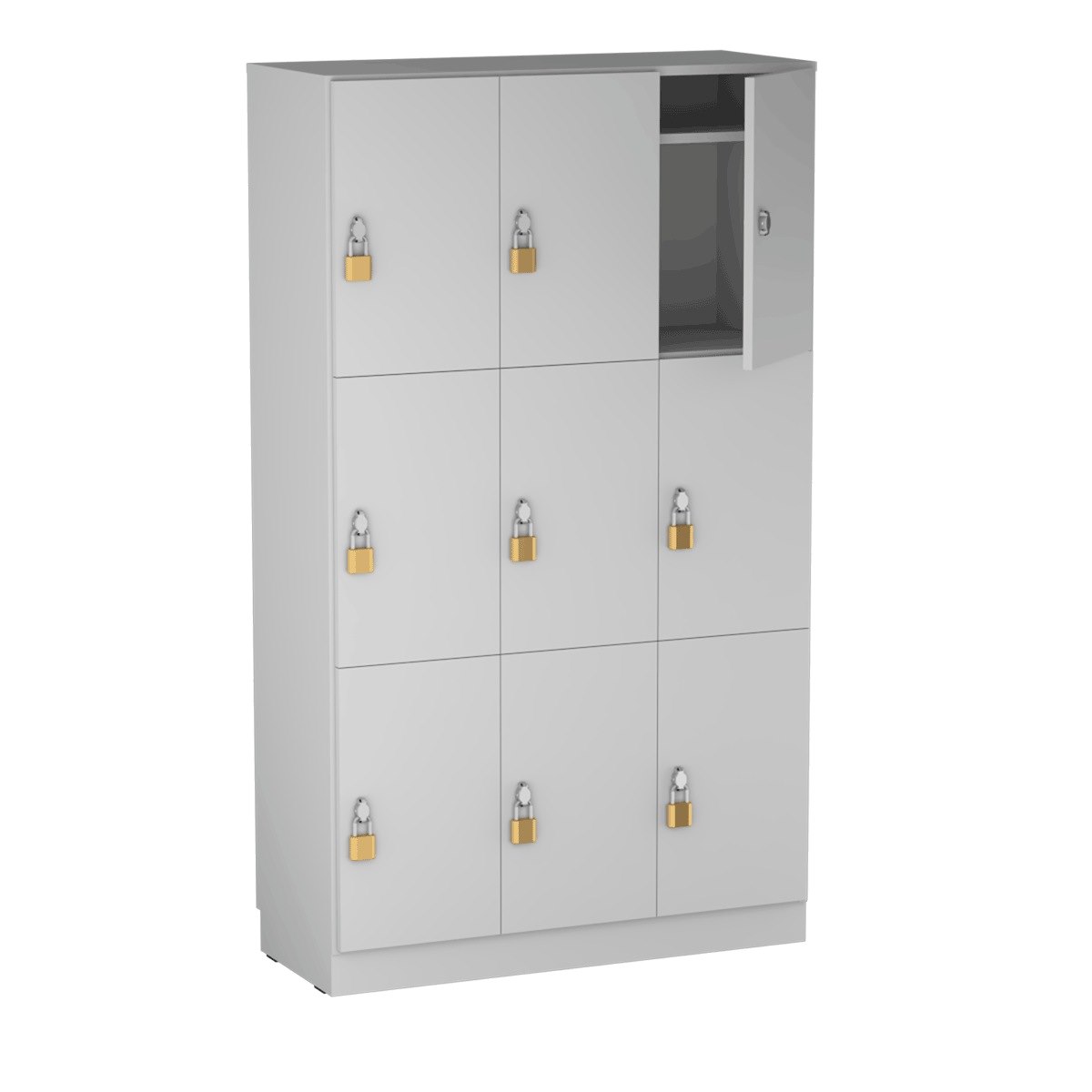 Personalskåp, 9 fack, 100x172,5 cm, hänglås, ljusgrå