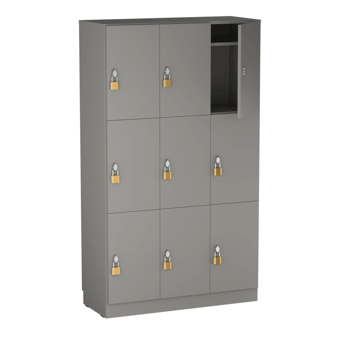 Personalskåp, 9 fack, 100x172,5 cm, hänglås, mellangrå