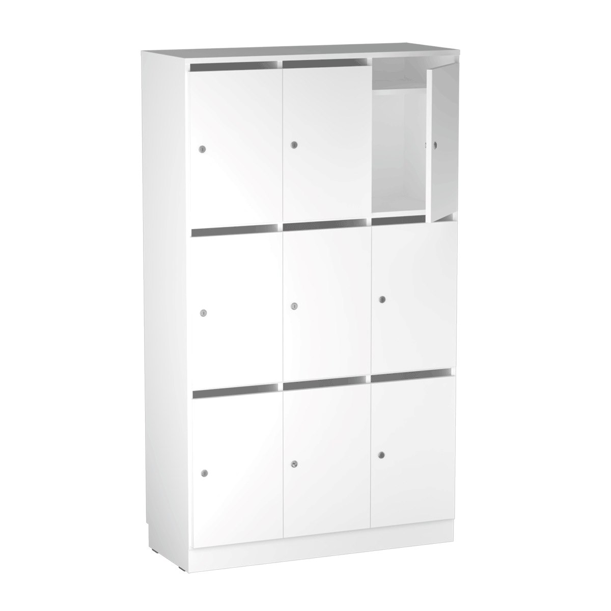 Personalskåp, 9 fack/post, 100x172,5 cm, nyckellås, vit