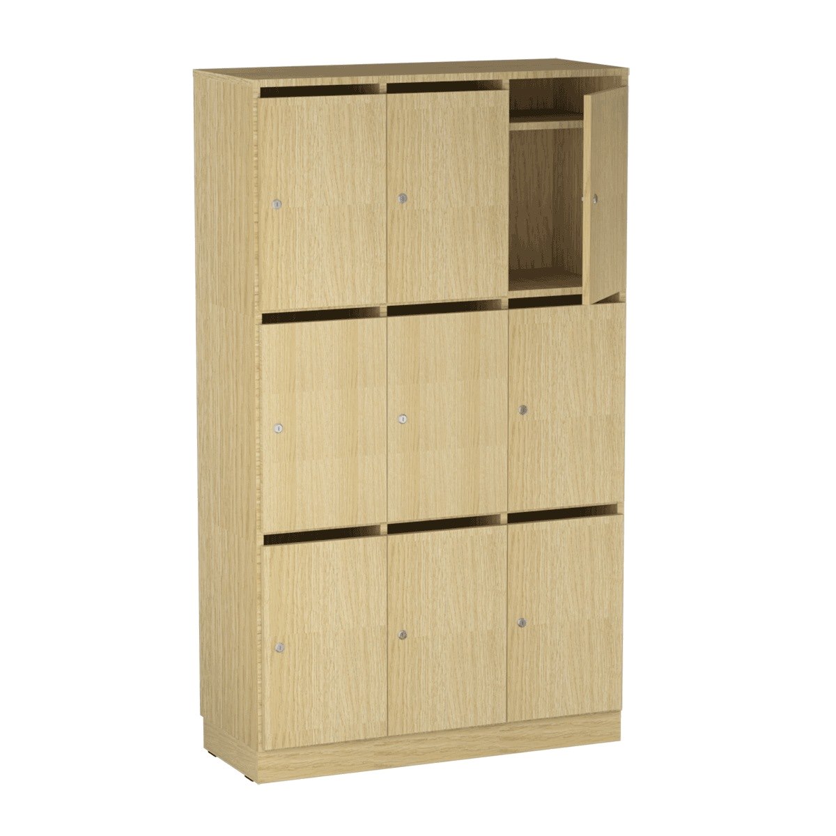 Personalskåp, 9 fack/post, 100x172,5 cm, nyckellås, ek