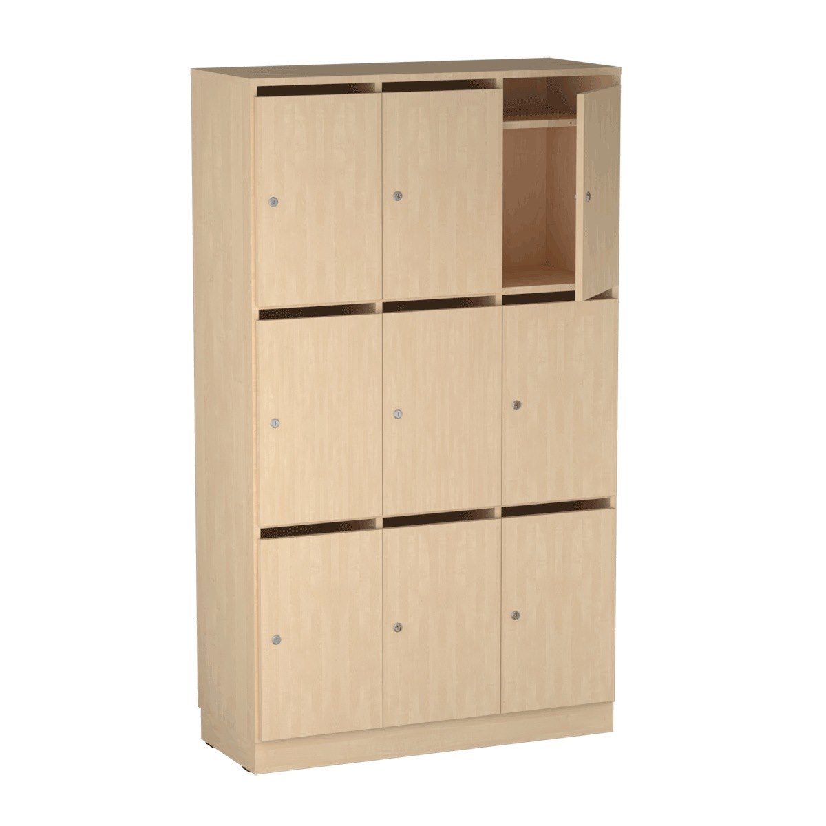 Personalskåp, 9 fack/post, 100x172,5 cm, nyckellås, björk
