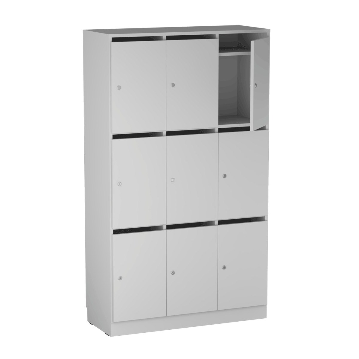 Personalskåp, 9 fack/post, 100x172,5 cm, nyckellås, ljusgrå