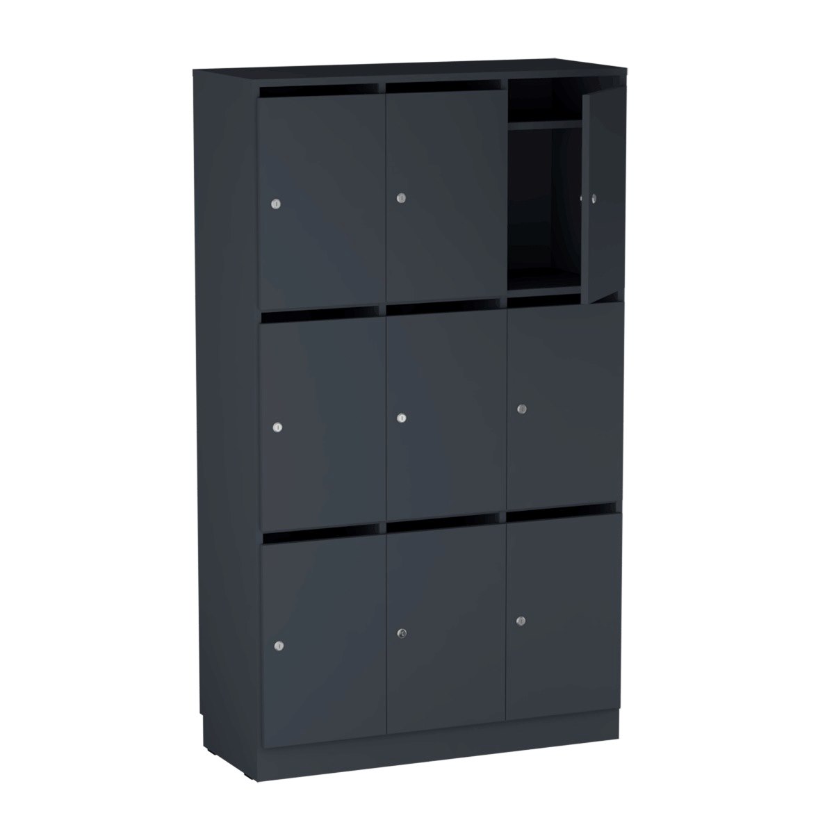 Personalskåp, 9 fack/post, 100x172,5 cm, nyckellås, mörkgrå