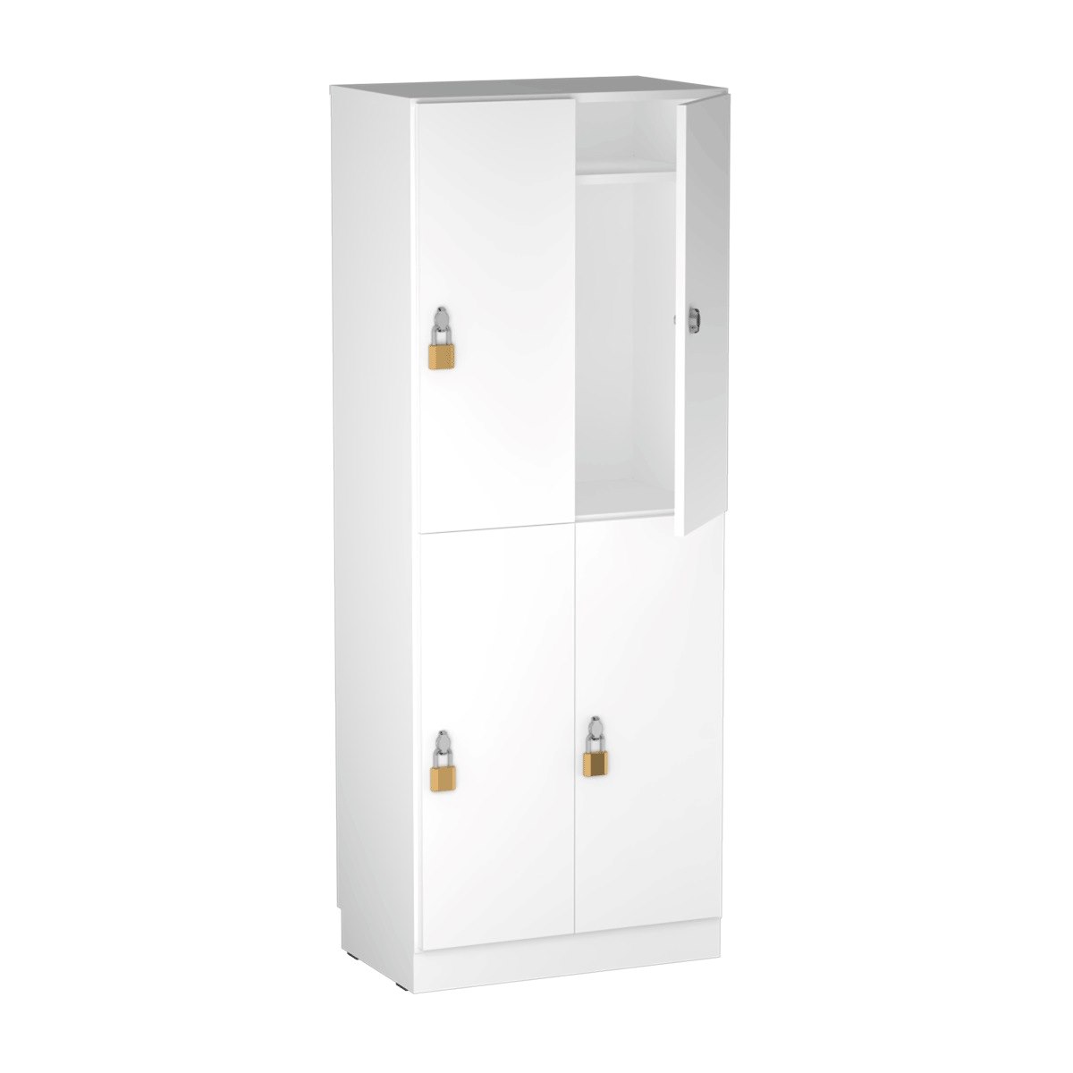 Personalskåp, 4 fack, 66x172,5 cm, hänglås, vit