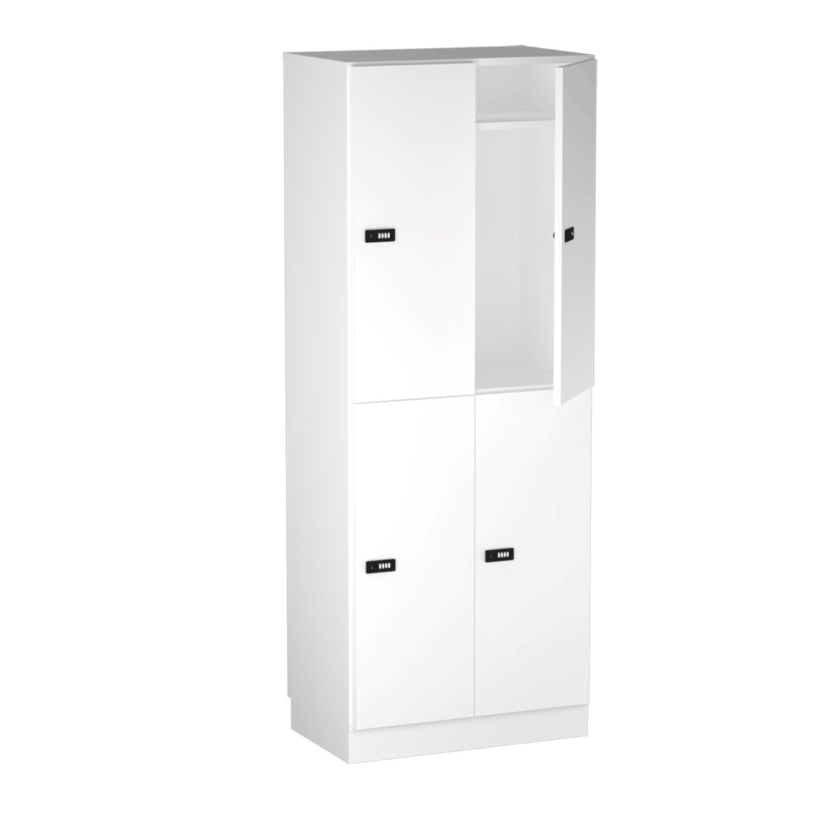 Personalskåp, 4 fack, 66x172,5 cm, kodlås, vit