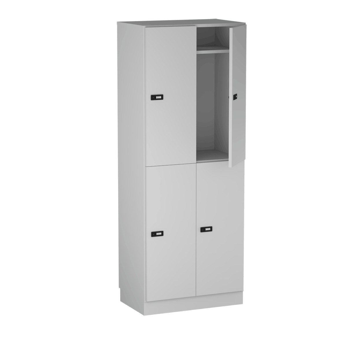 Personalskåp, 4 fack, 66x172,5 cm, kodlås, ljusgrå