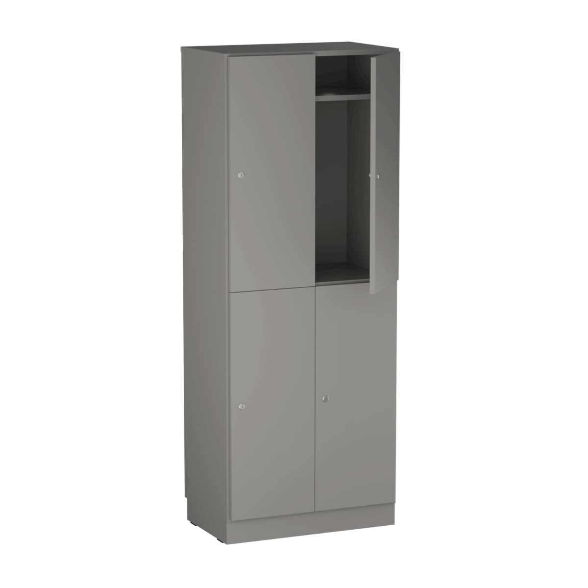 Personalskåp, 4 fack, 66x172,5 cm, nyckellås, mellangrå