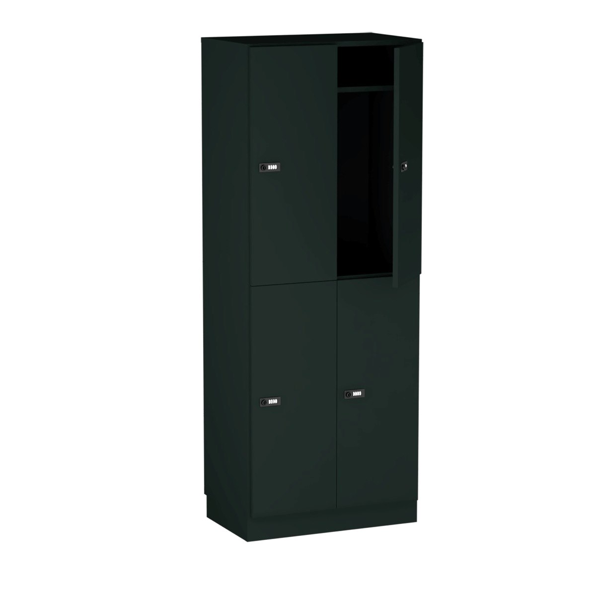 Personalskåp, 4 fack, 66x172,5 cm, kodlås, svart