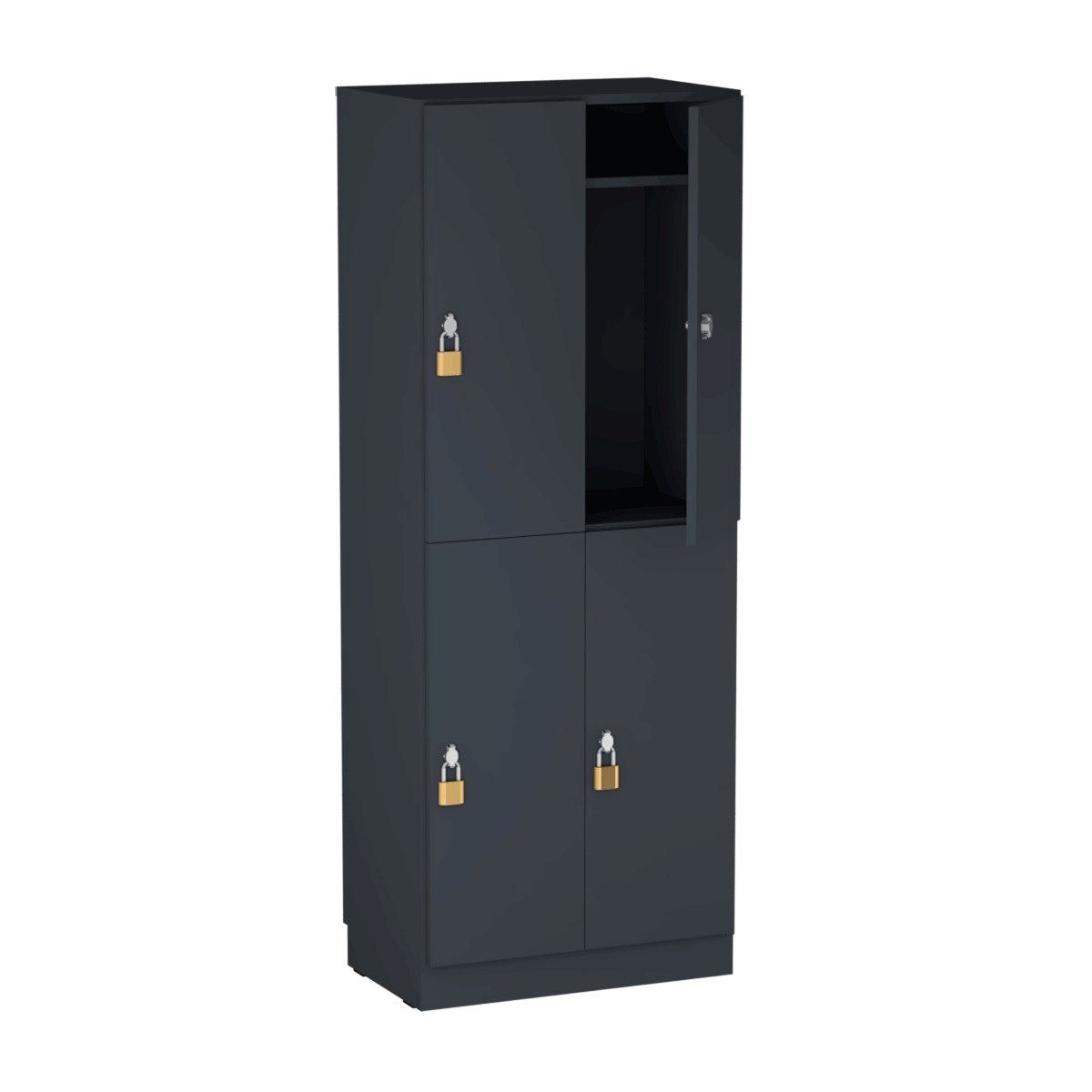Personalskåp, 4 fack, 66x172,5 cm, hänglås, mörkgrå
