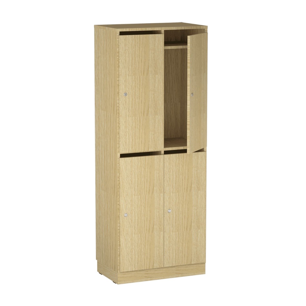 Personalskåp, 4 fack/post, 66x172,5 cm, nyckellås, ek