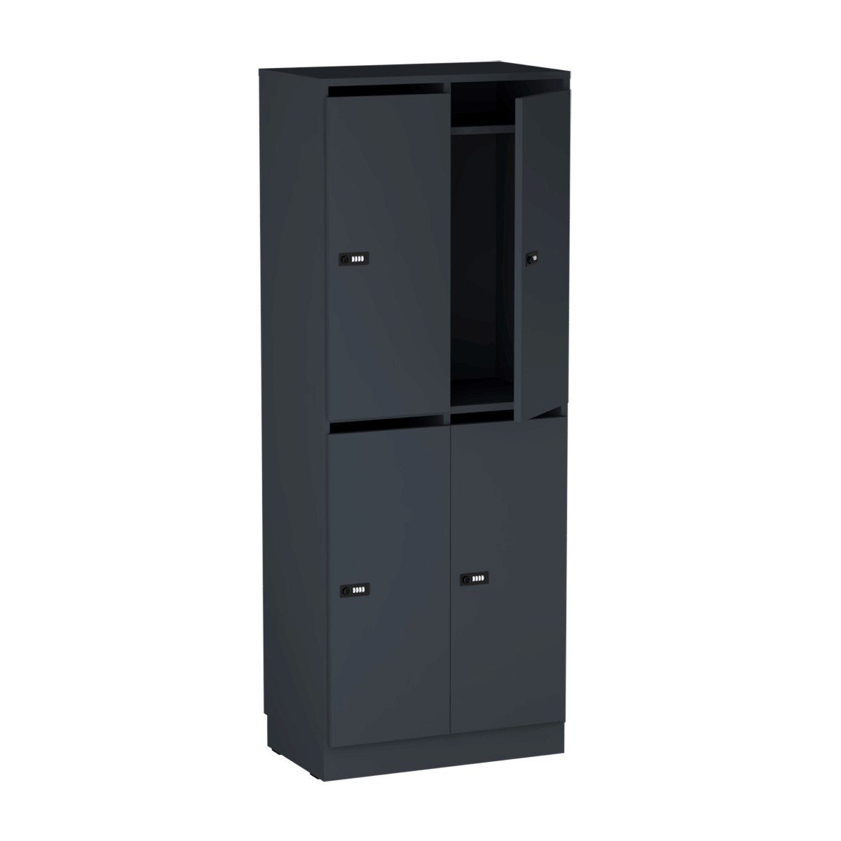 Personalskåp, 4 fack/post, 66x172,5 cm, kodlås, mörkgrå