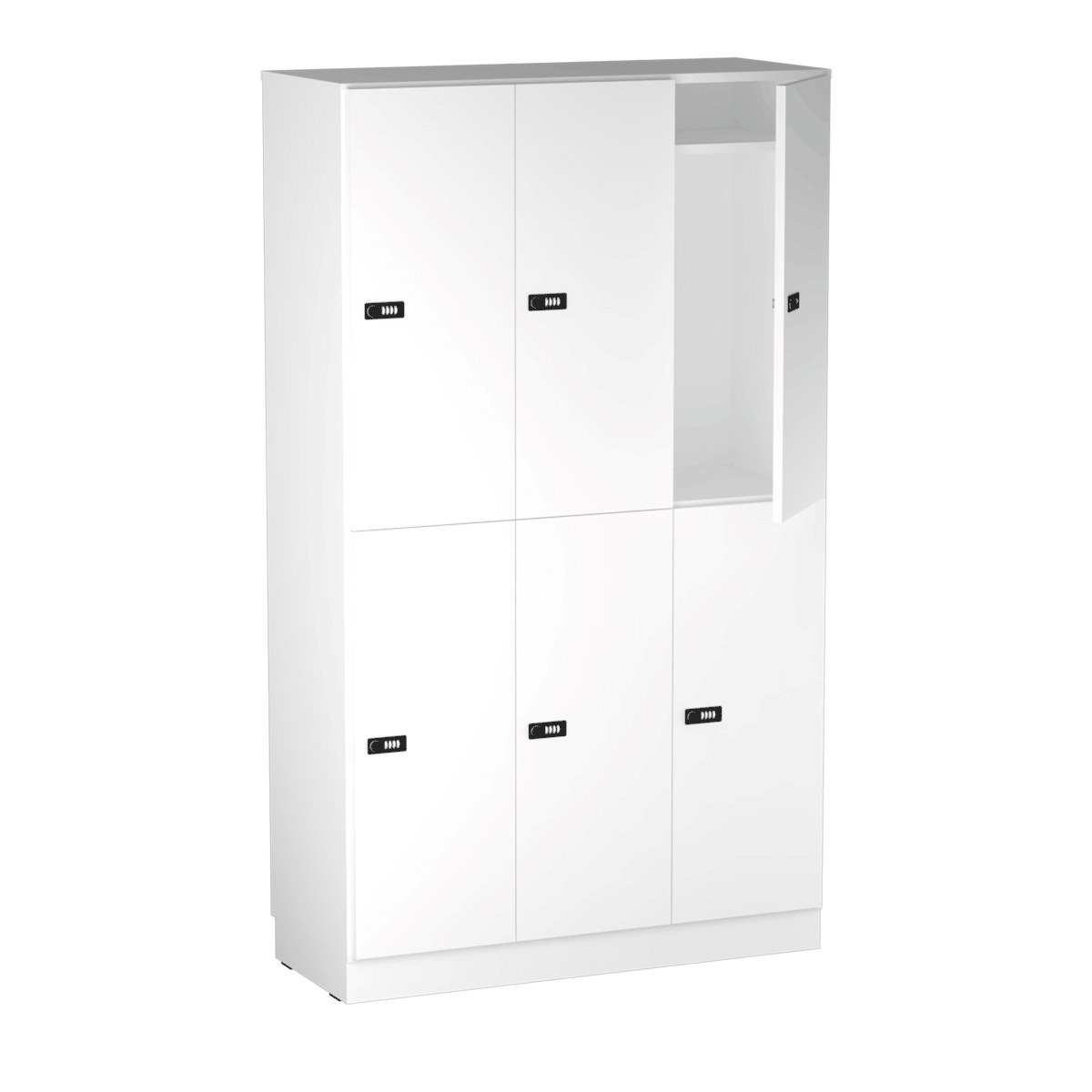 Personalskåp, 6 fack, 100x172,5 cm, kodlås, vit