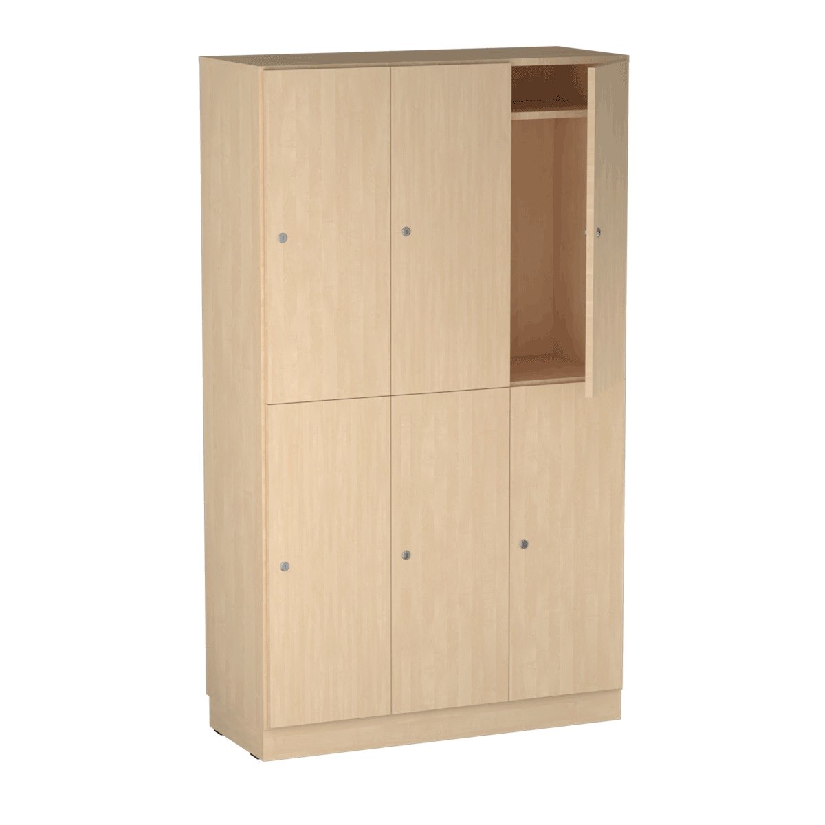 Personalskåp, 6 fack, 100x172,5 cm, nyckellås, björk