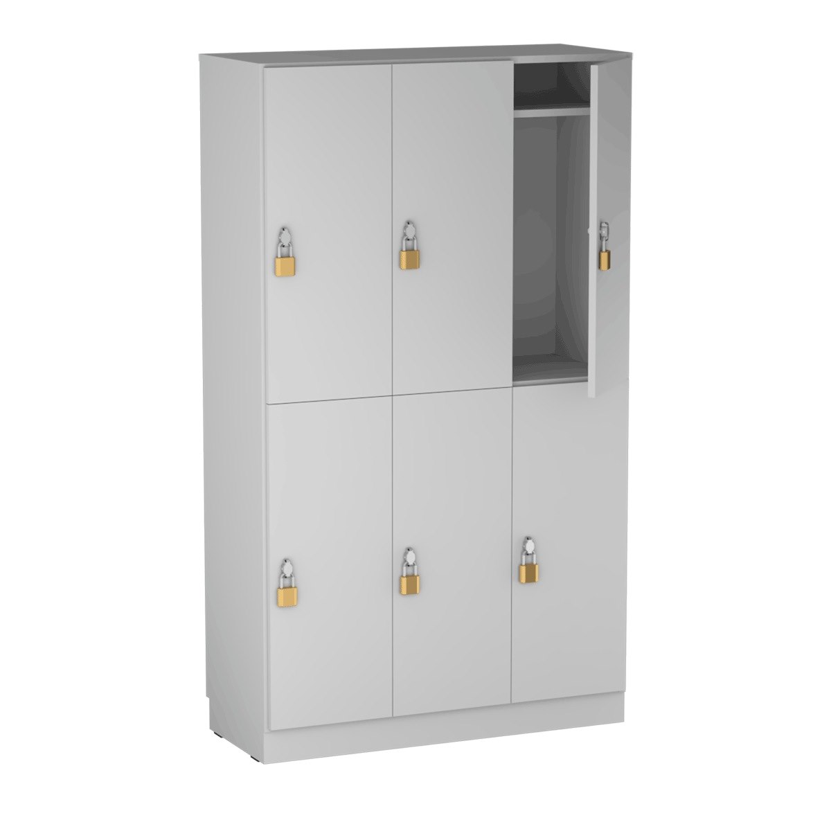 Personalskåp, 6 fack, 100x172,5 cm, hänglås, ljusgrå