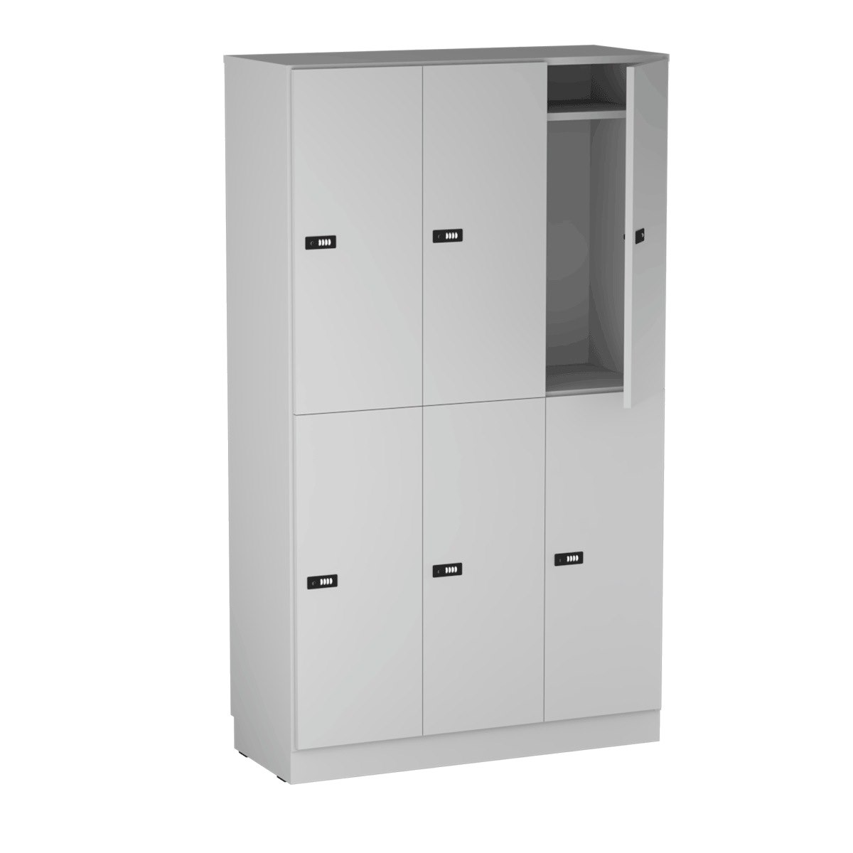 Personalskåp, 6 fack, 100x172,5 cm, kodlås, ljusgrå