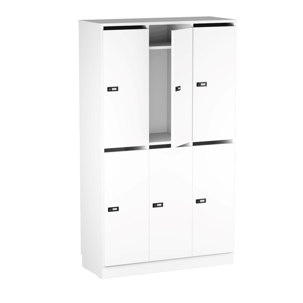 Personalskåp, 6 fack/post, 100x172,5 cm, kodlås, vit