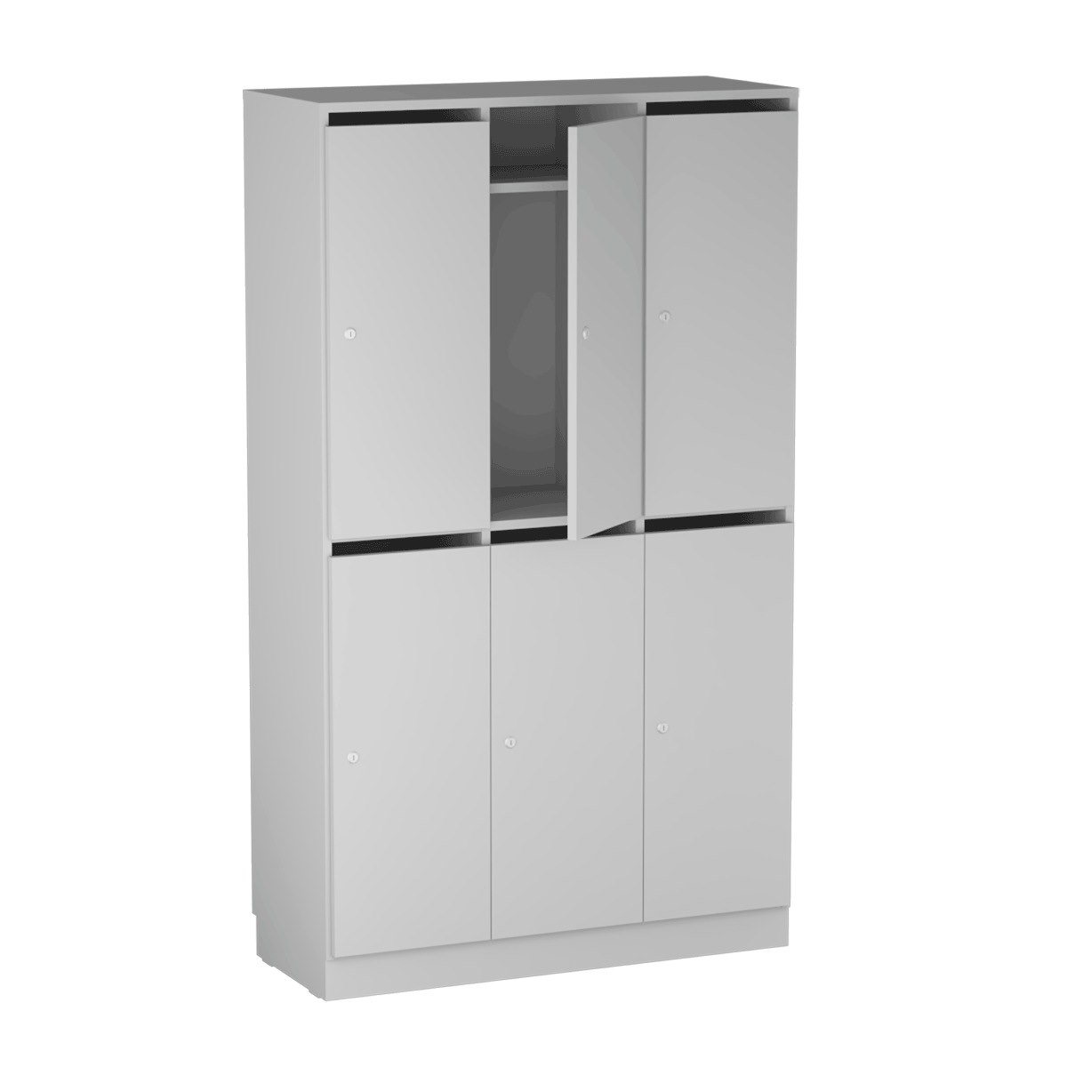 Personalskåp, 6 fack/post, 100x172,5 cm, nyckellås, ljusgrå