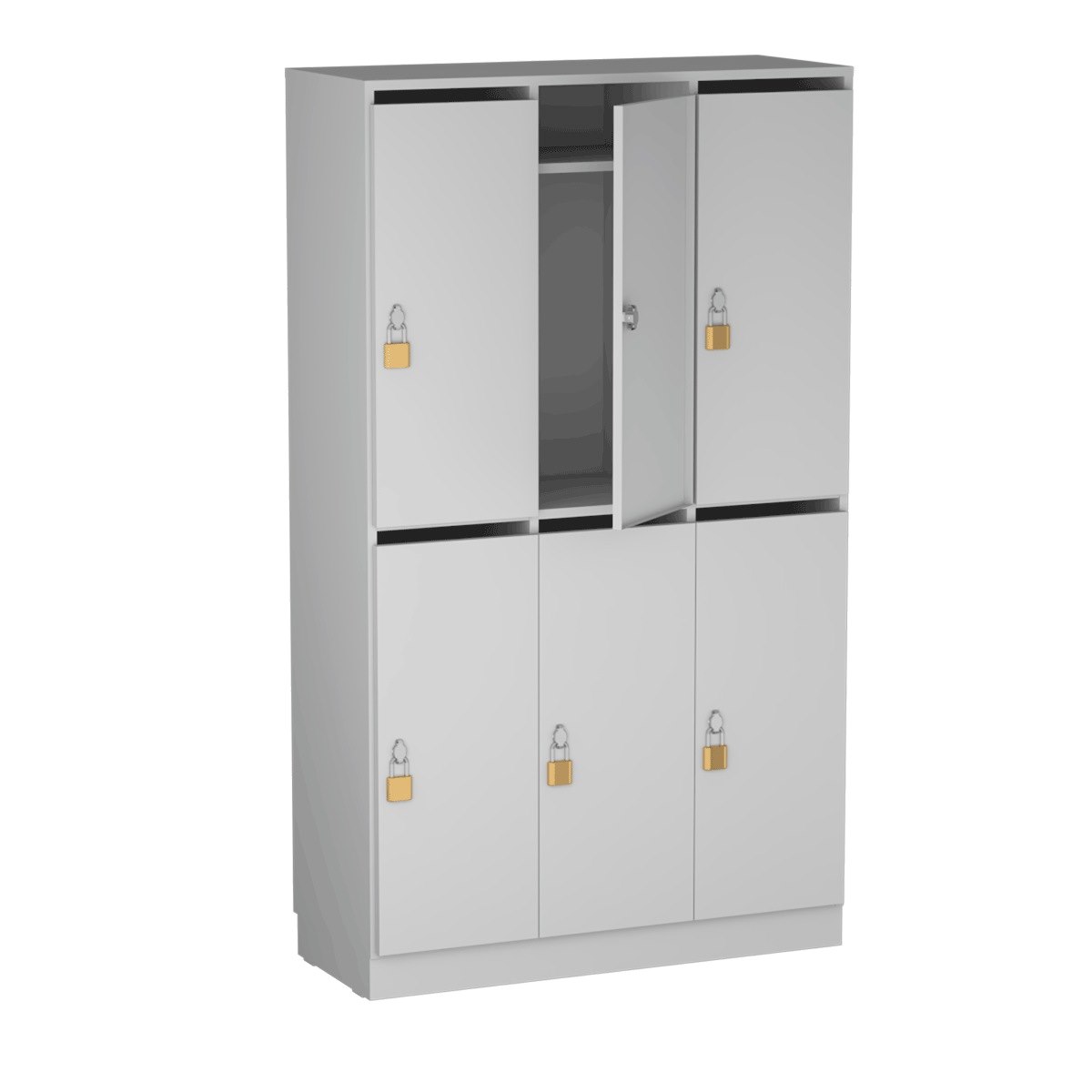 Personalskåp, 6 fack/post, 100x172,5 cm, hänglås, ljusgrå