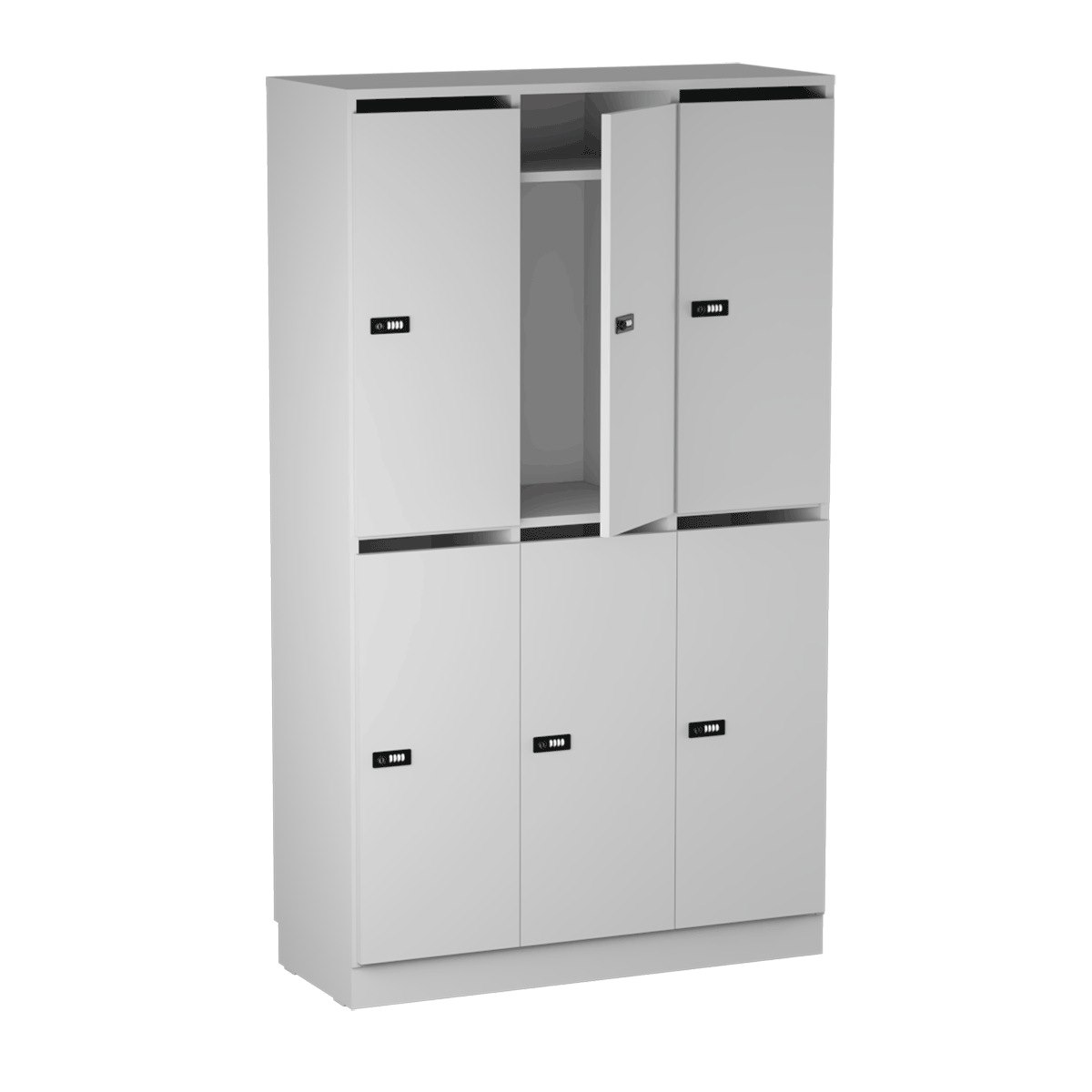 Personalskåp, 6 fack/post, 100x172,5 cm, kodlås, ljusgrå
