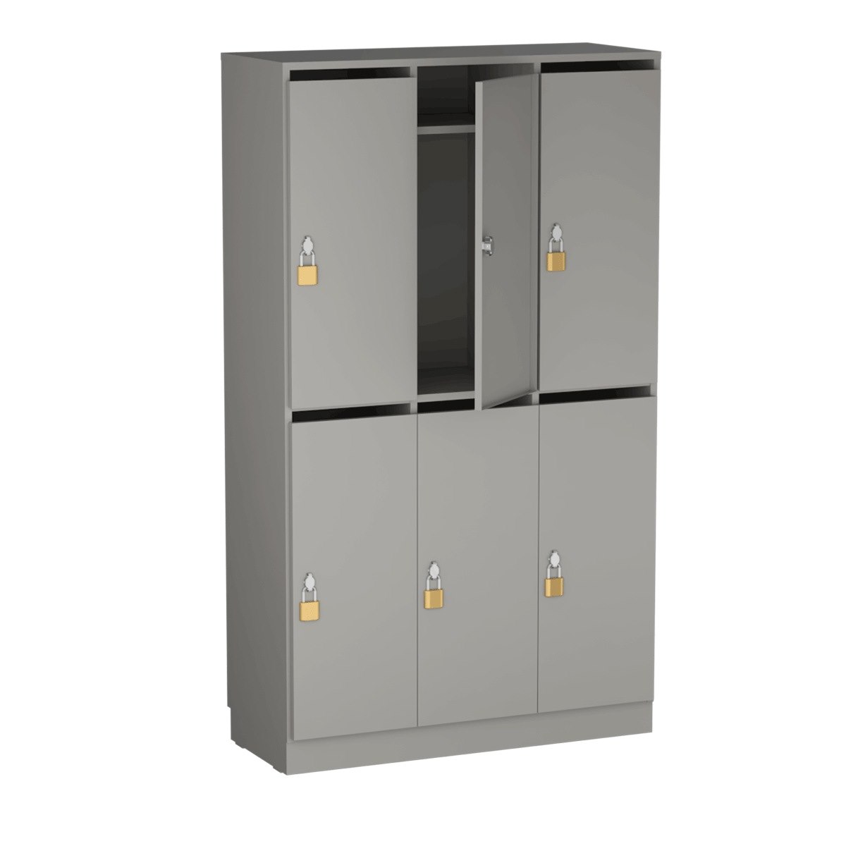 Personalskåp, 6 fack/post, 100x172,5 cm, hänglås, mellangrå