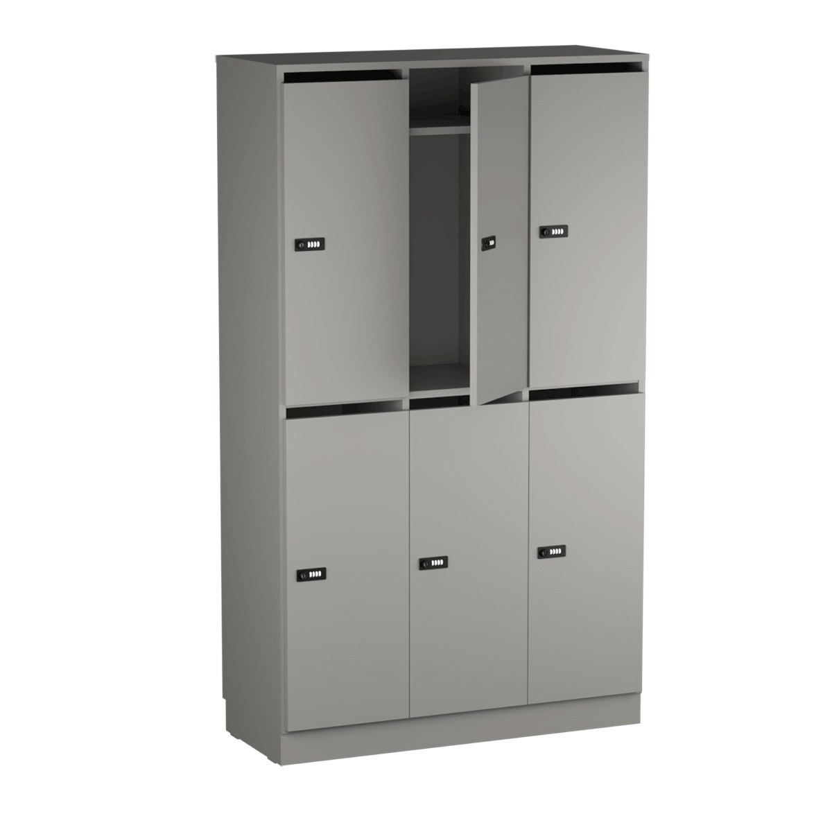 Personalskåp, 6 fack/post, 100x172,5 cm, kodlås, mellangrå