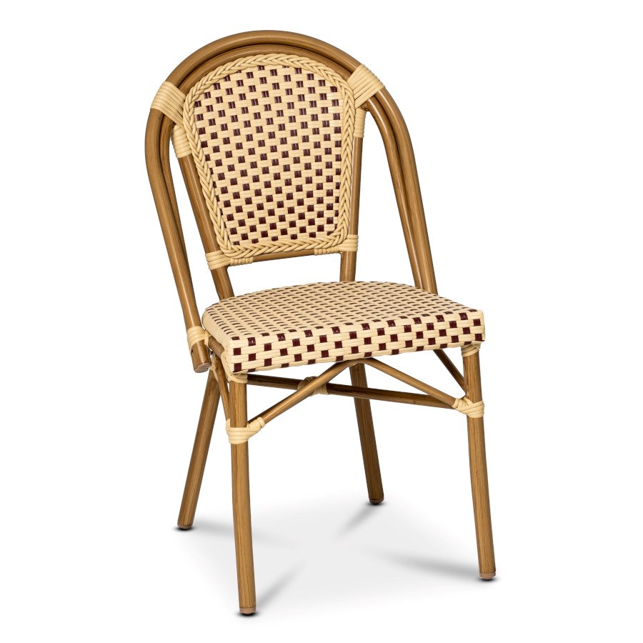 Stol Paris 12, rotting i vinröd/creme, beige ram