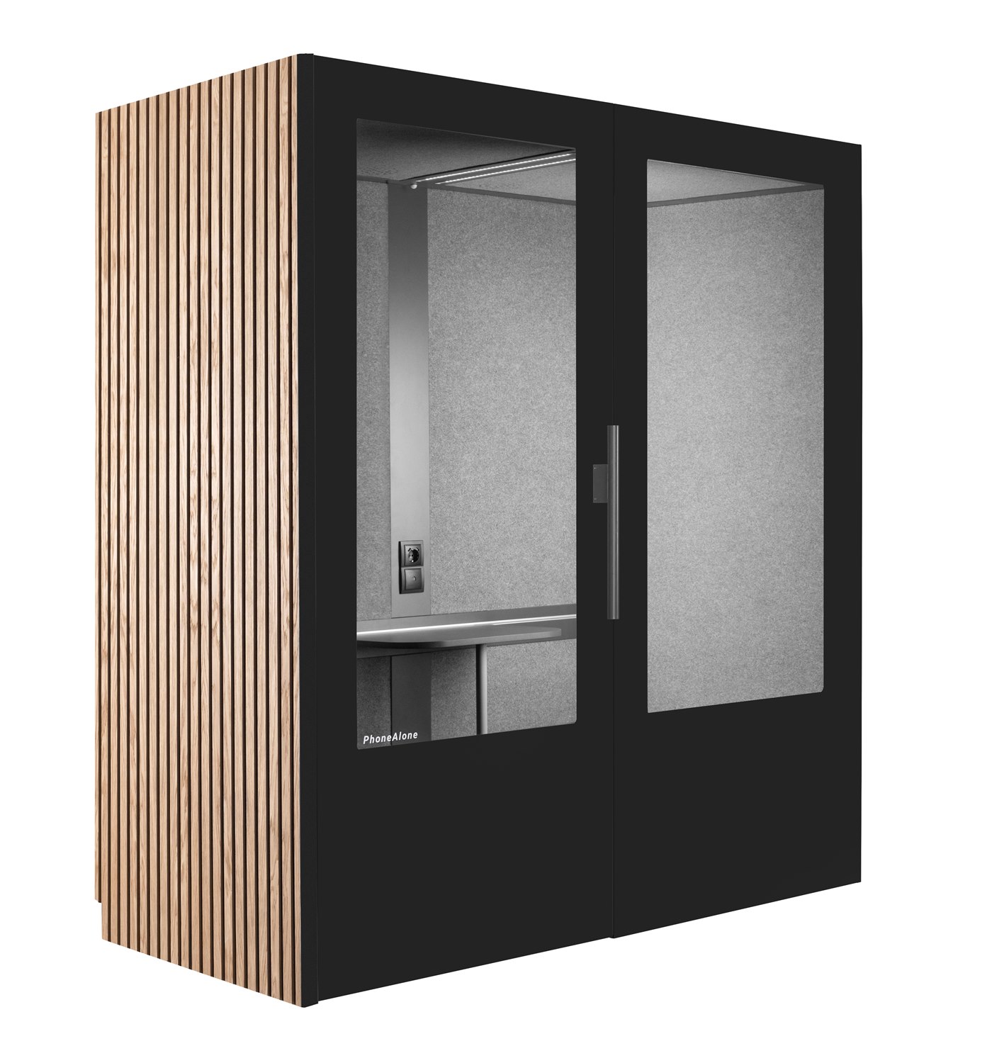Dubbelbox tyst rum automatiskt desinfektion svart med akustisk eklamell
