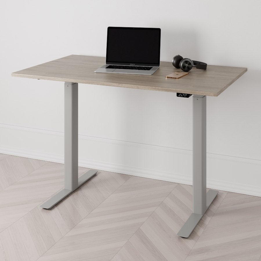 Höj och sänkbart skrivbord PREMIUM 2-motorigt grått stativ ek bordsskiva 120x80cm