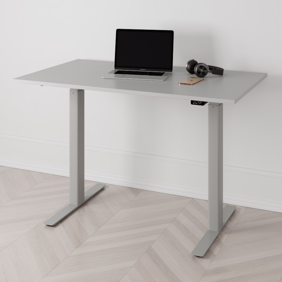 Höj och sänkbart skrivbord PREMIUM, 2-motorigt, grått stativ, grå bordsskiva 140x70cm