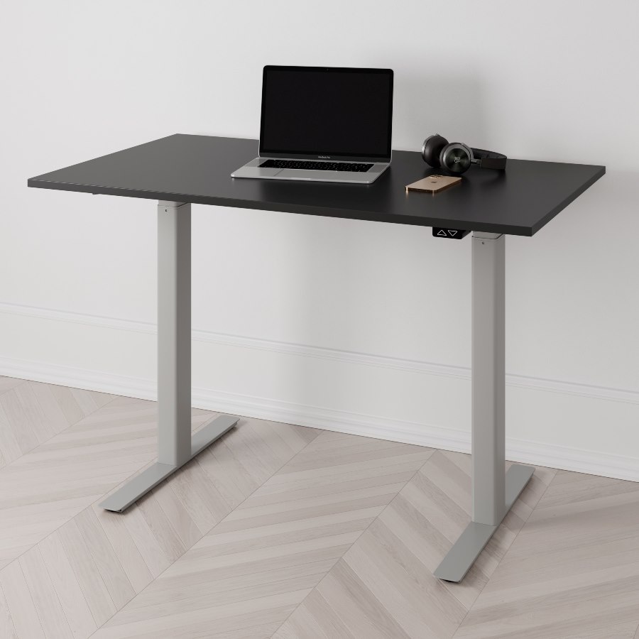 Höj och sänkbart skrivbord PREMIUM 2-motorigt grått stativ svart bordsskiva 120x80cm