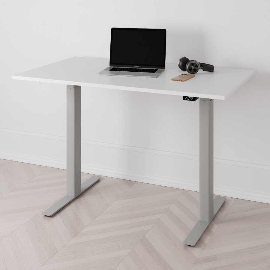 Höj och sänkbart skrivbord PREMIUM, 2-motorigt, grått stativ, vit bordsskiva 140x80cm