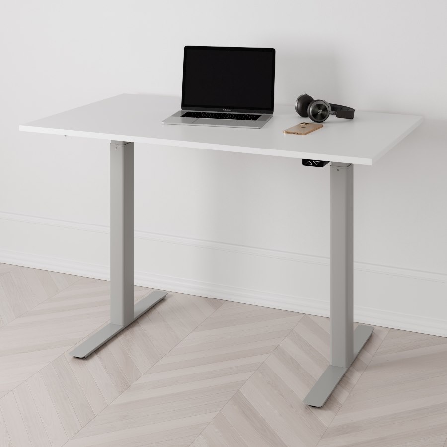 Höj och sänkbart skrivbord PREMIUM 2-motorigt grått stativ vit bordsskiva 160x80cm