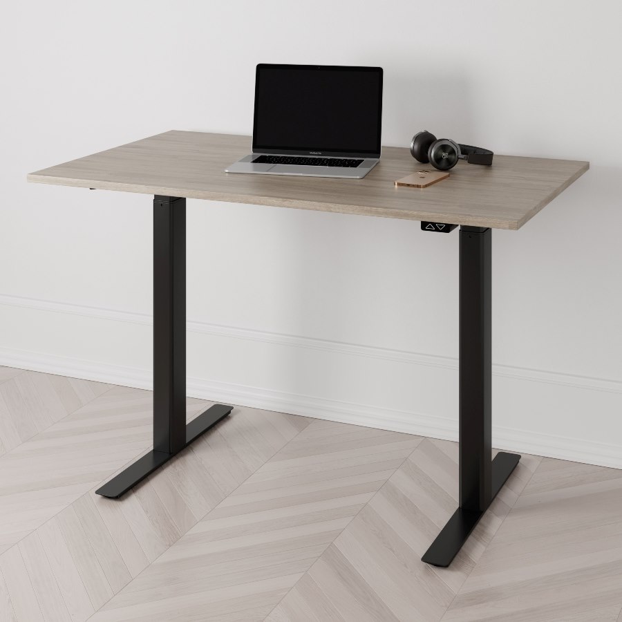 Höj och sänkbart skrivbord PREMIUM 2-motorigt svart stativ ek bordsskiva 140x80cm