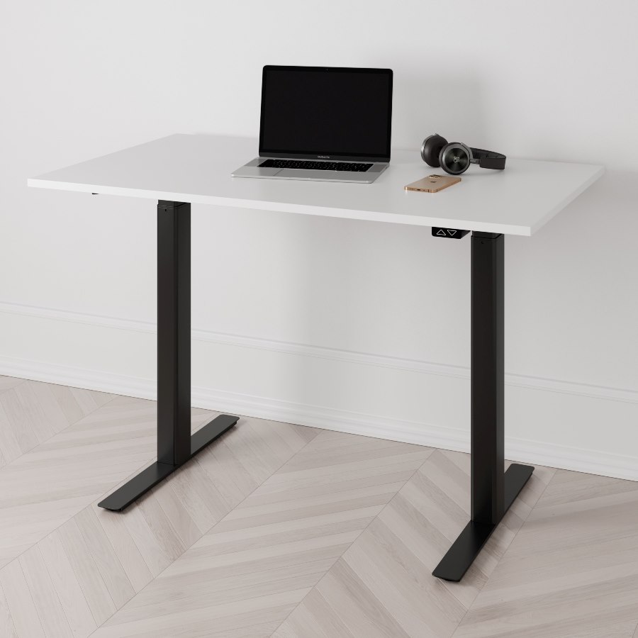 Höj och sänkbart skrivbord PREMIUM, 2-motorigt, svart stativ, vit bordsskiva 140x70cm