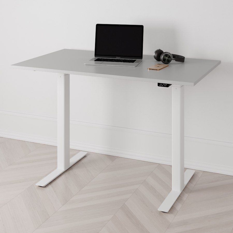 Höj och sänkbart skrivbord PREMIUM 2-motorigt vitt stativ grå bordsskiva 160x80cm