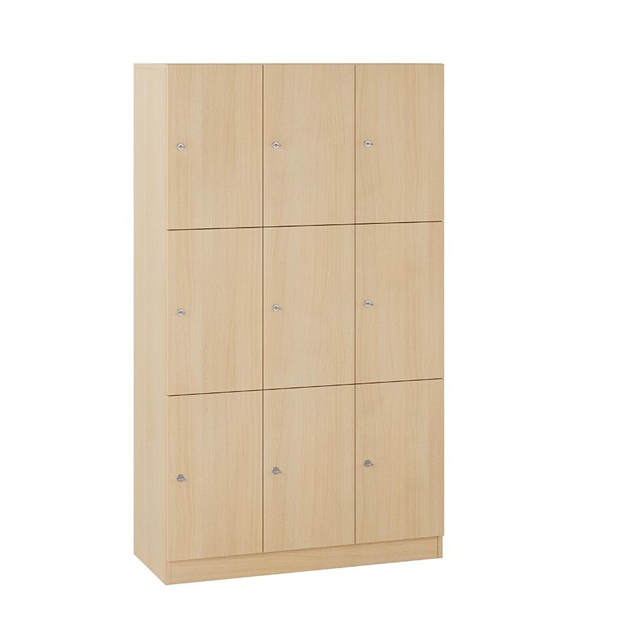 Milano Personalskåp 9-fack, nyckellås, ljus ek