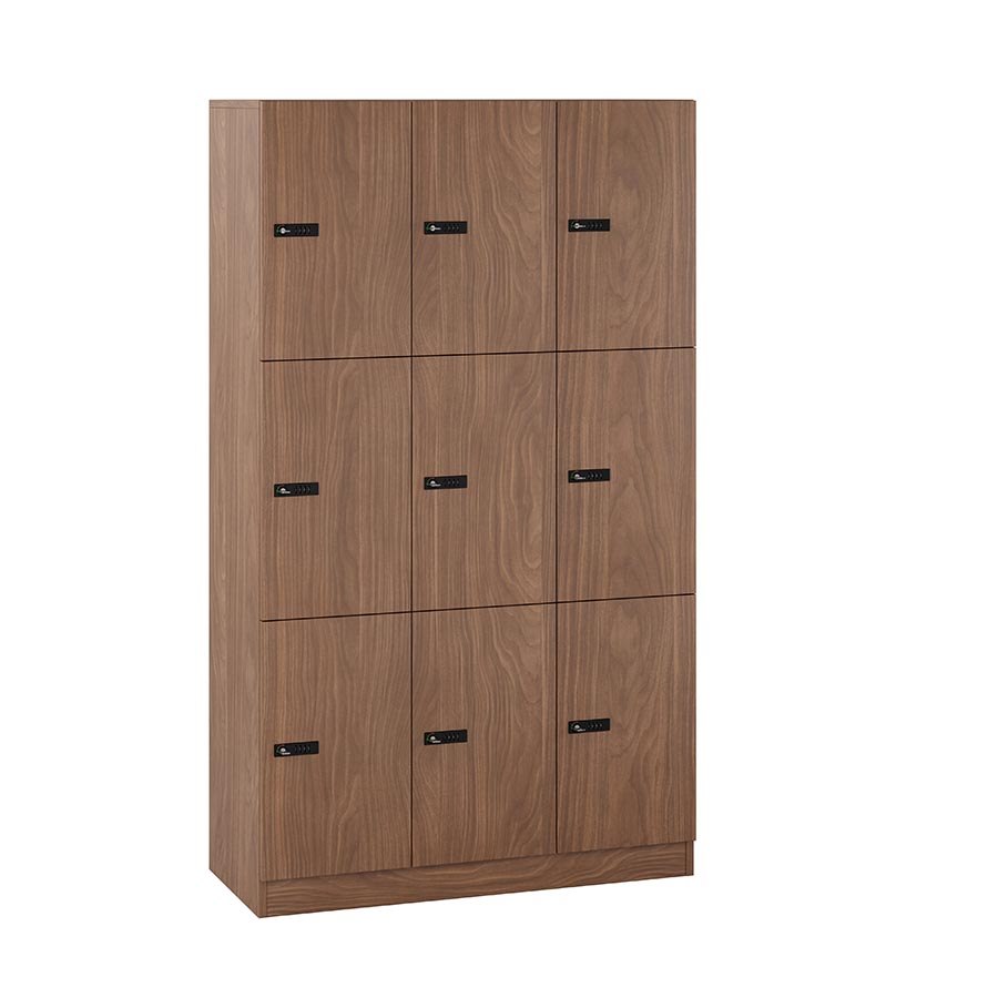 Milano Personalskåp 9-fack, kodlås med postfack, valnöt