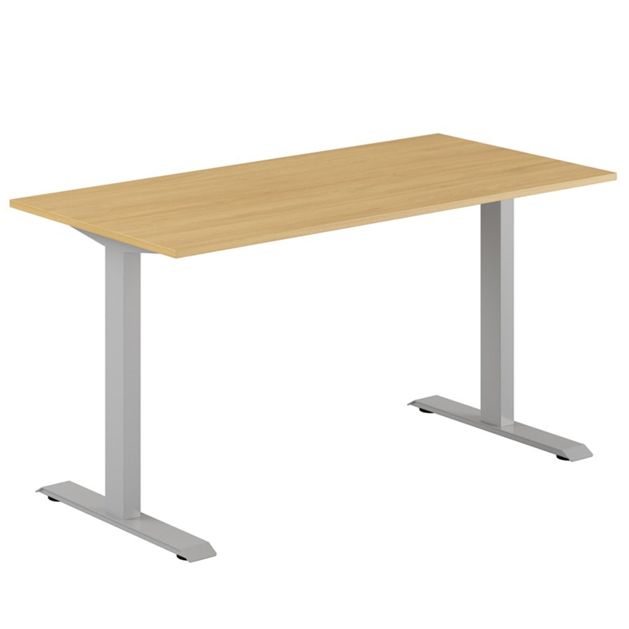 Fast skrivbord, grått stativ, ek bordsskiva 140x60cm
