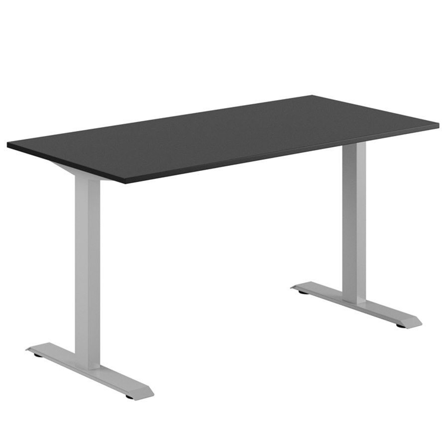 Fast skrivbord, grått stativ, svart bordsskiva 140x80cm