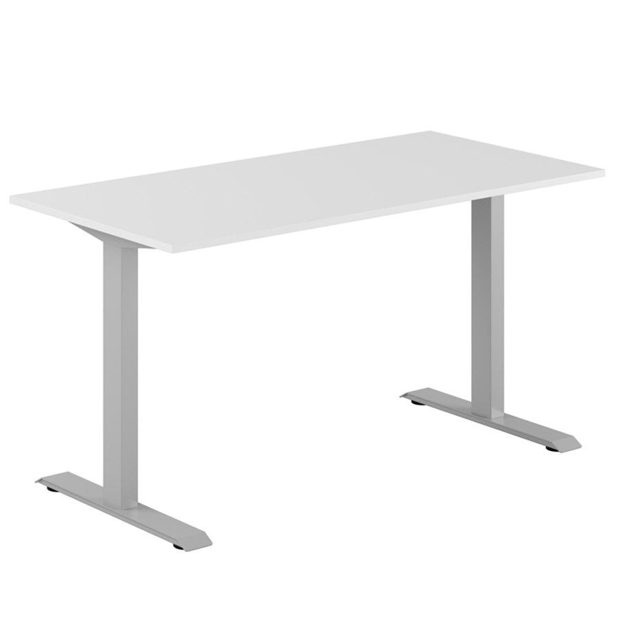 Fast skrivbord, grått stativ, vit bordsskiva 180x80cm