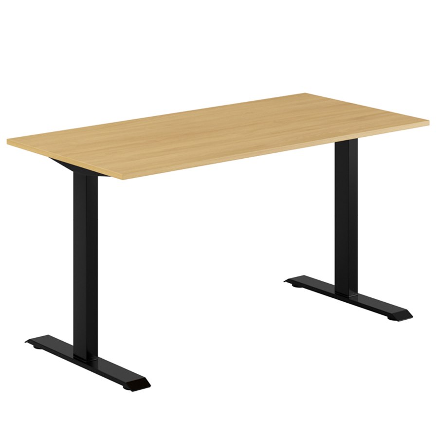 Fast skrivbord, svart stativ, ek bordsskiva 140x60cm