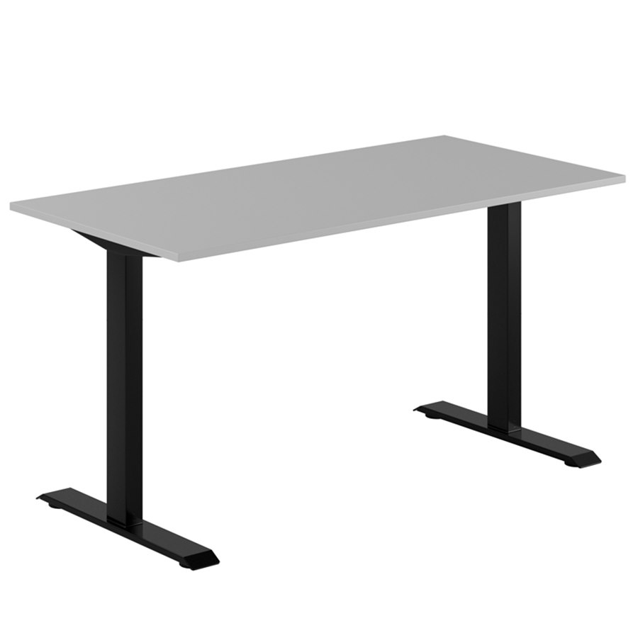 Fast skrivbord, svart stativ, grå bordsskiva 160x70cm