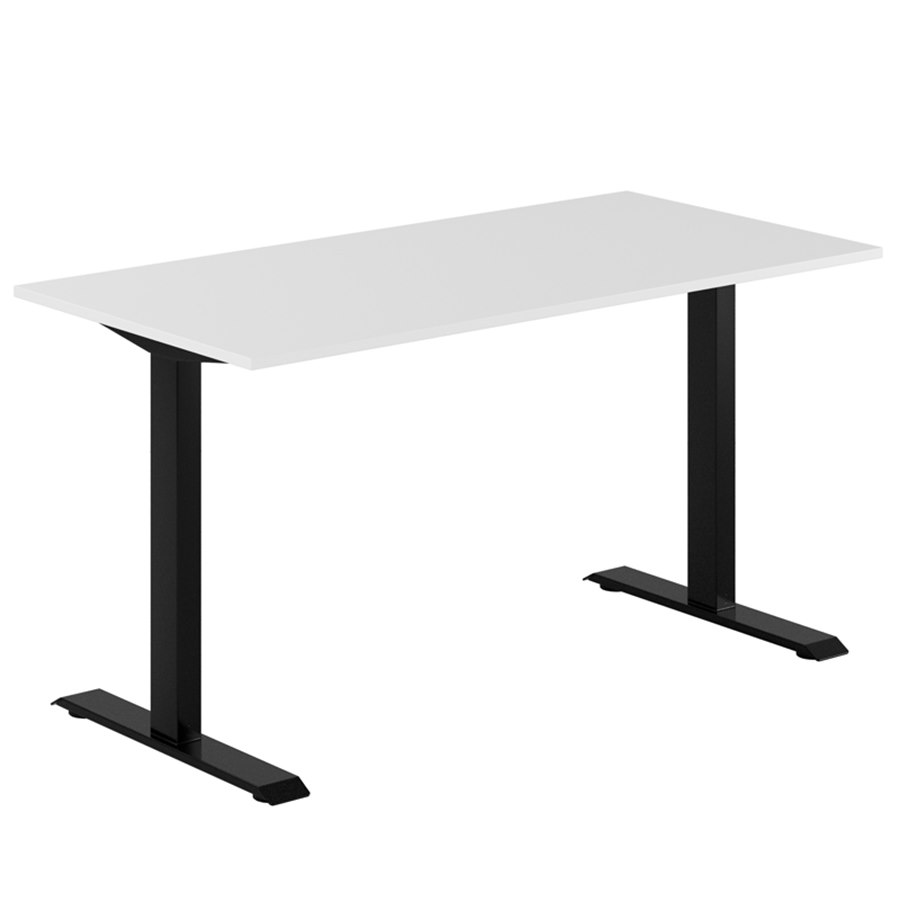 Fast skrivbord, svart stativ, vit bordsskiva 120x60cm