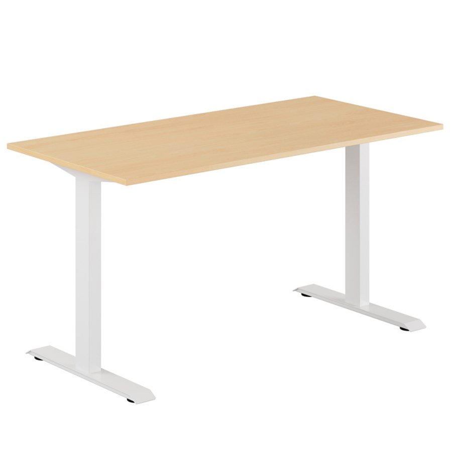 Fast skrivbord, vitt stativ, bok bordsskiva 180x80cm