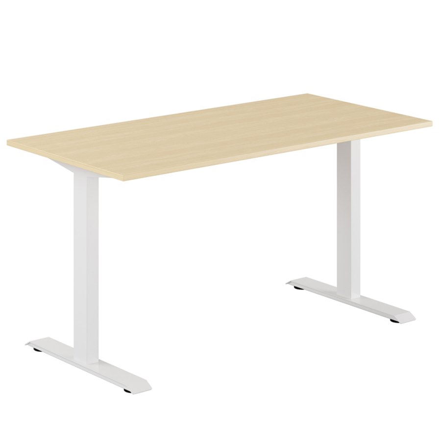 Fast skrivbord, vitt stativ, björk bordsskiva 160x80cm